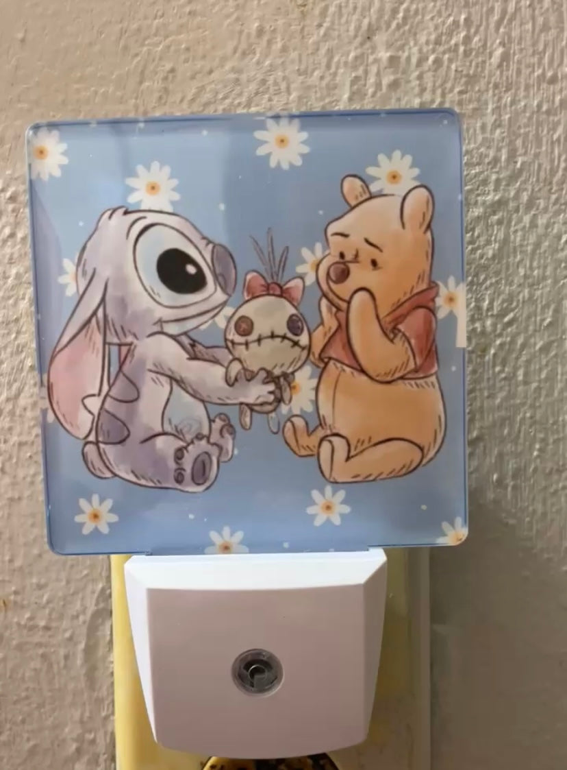 Mischievous Blue Alien & Sweet Bear Friends Acrylic Night Light