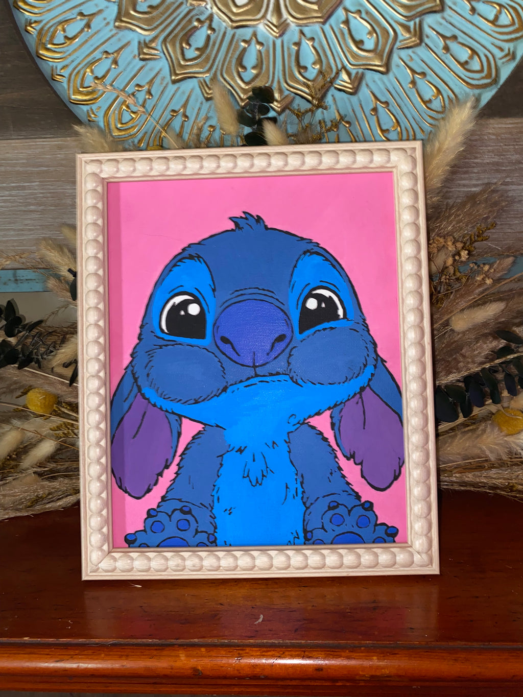 Cosmic Mischief – Framed Blue Alien Acrylic Canvas Art