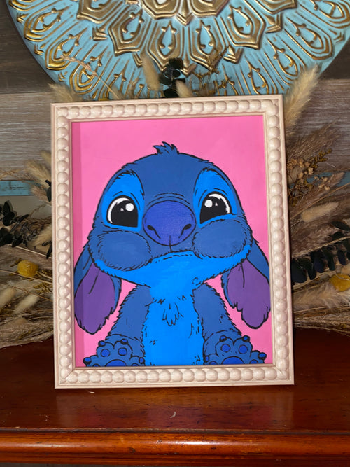 Cosmic Mischief – Framed Blue Alien Acrylic Canvas Art